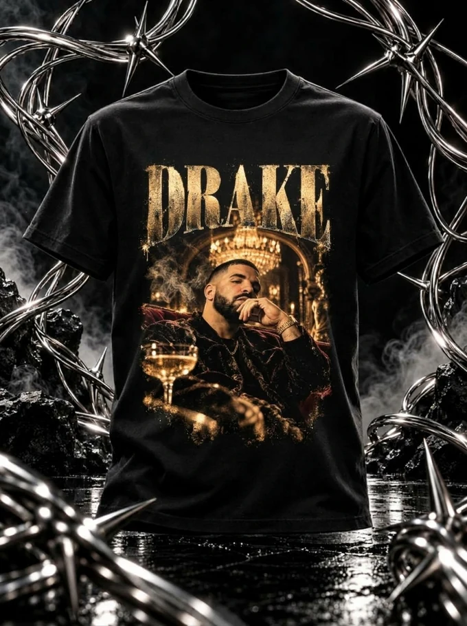 Camiseta preta Drake sobre palco, estampa exclusiva Smugl